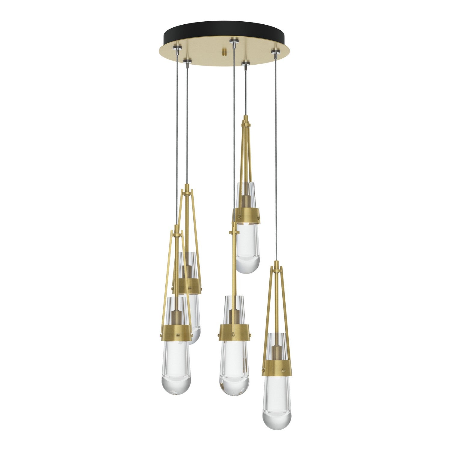 Hubbardton Forge - 131127-SKT-STND-86-ZM0434 - Link 5-Light Clear Glass Pendant - Link - Modern Brass