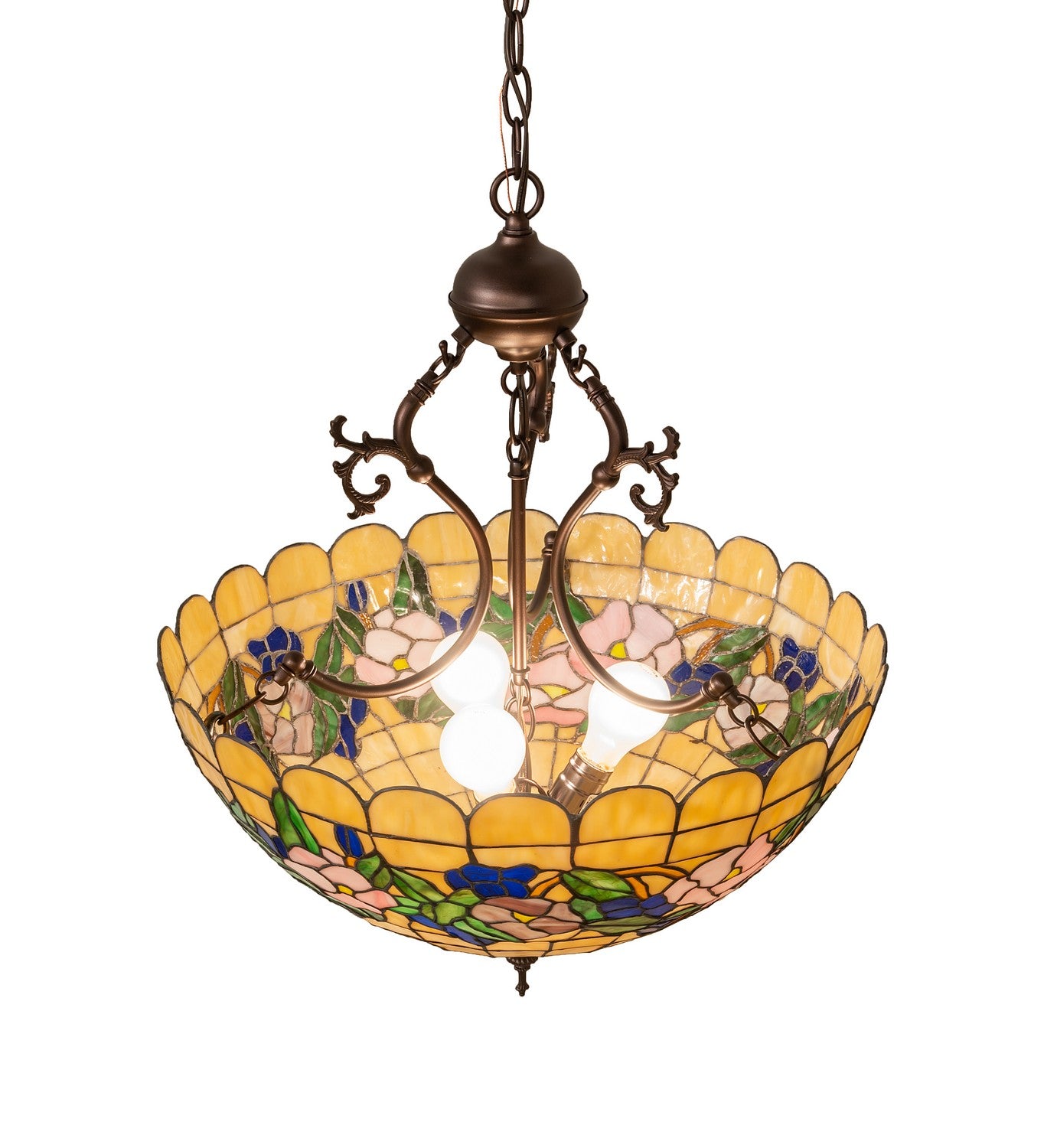 Meyda Tiffany - 263189 - Three Light Pendant - Tiffany Pansy - Mahogany Bronze