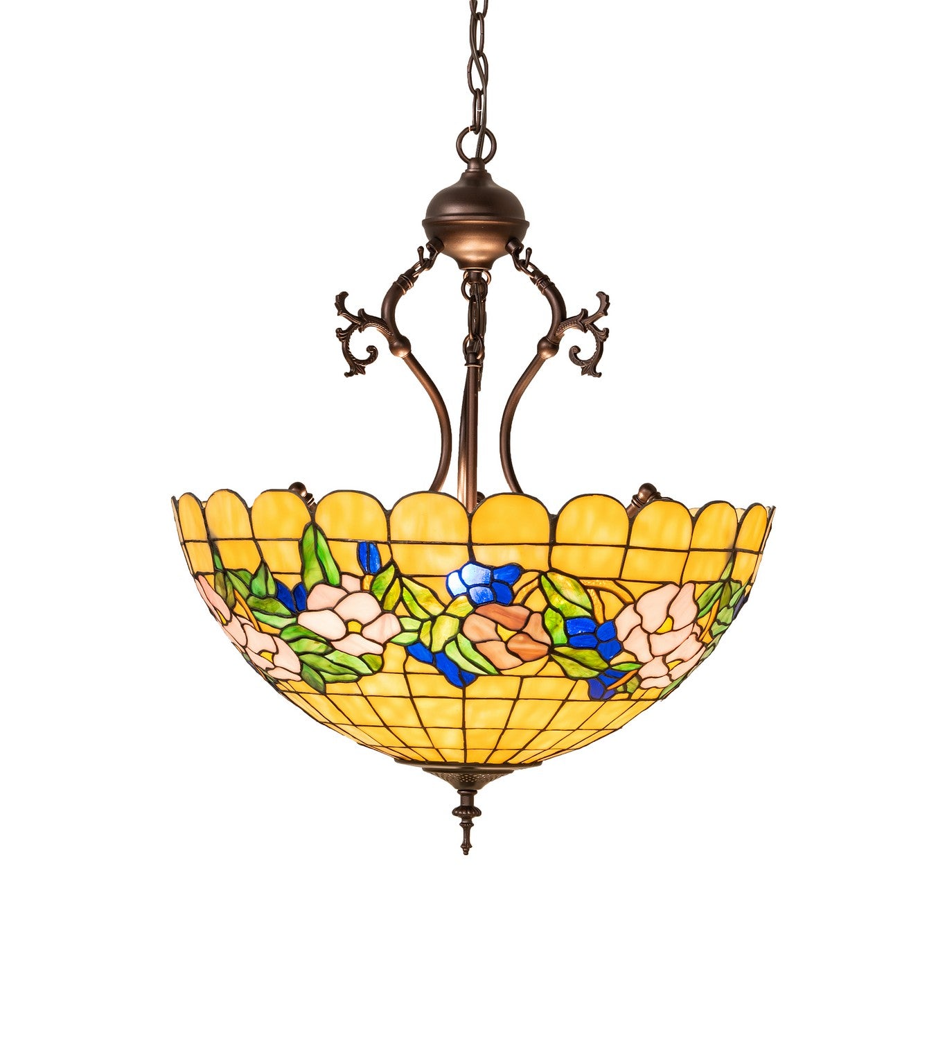 Meyda Tiffany - 263189 - Three Light Pendant - Tiffany Pansy - Mahogany Bronze