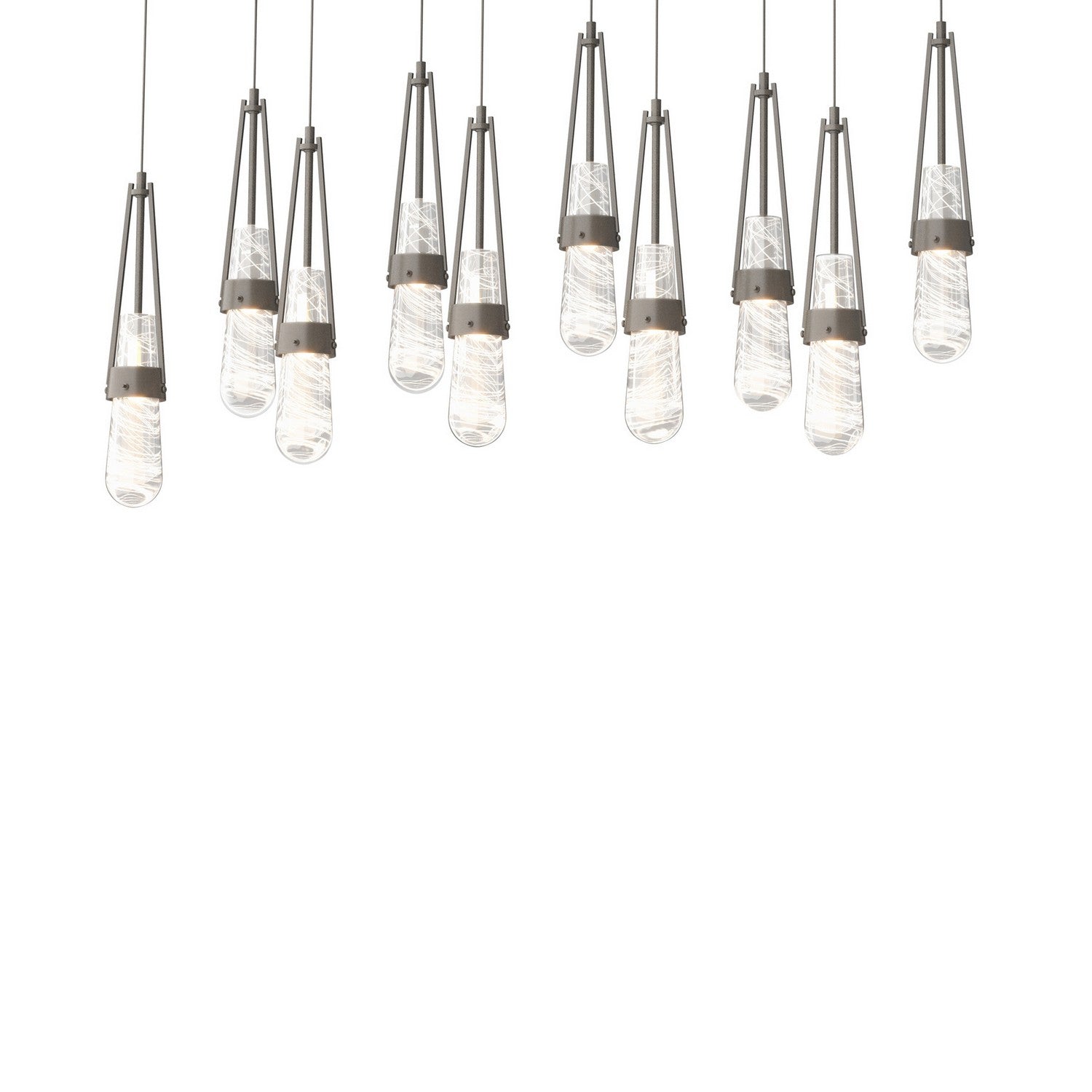 Hubbardton Forge - 131200-SKT-LONG-07-YJ0434 - Link 10-Light Blown Glass Pendant - Link - Dark Smoke