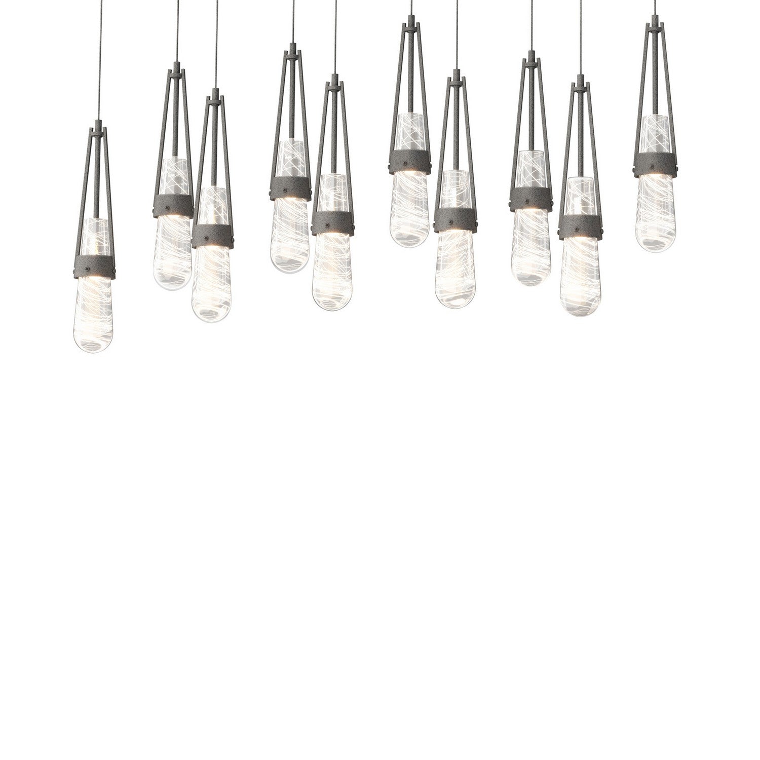 Hubbardton Forge - 131200-SKT-LONG-20-YJ0434 - Link 10-Light Blown Glass Pendant - Link - Natural Iron