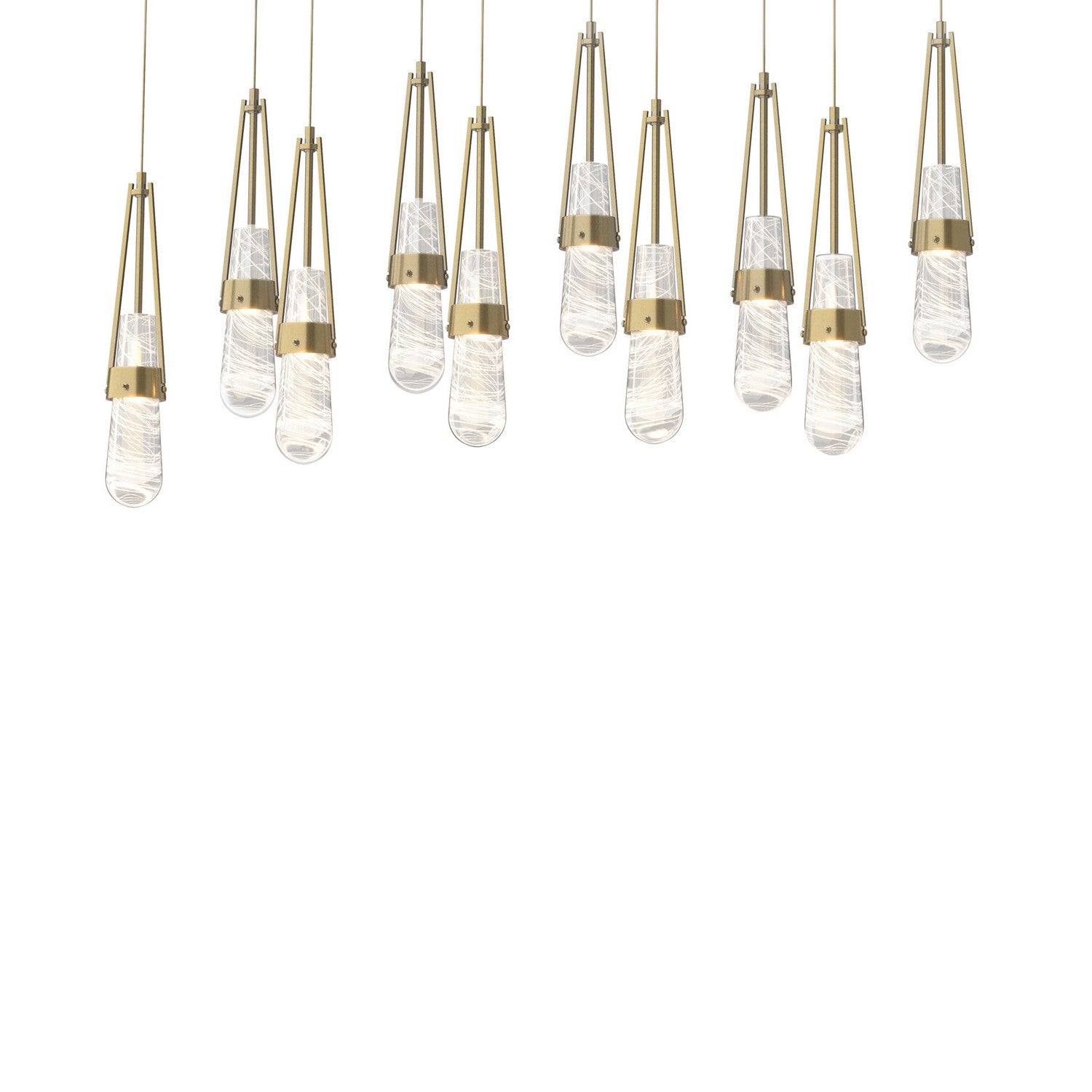 Hubbardton Forge - 131200-SKT-LONG-86-YJ0434 - Link 10-Light Blown Glass Pendant - Link - Modern Brass