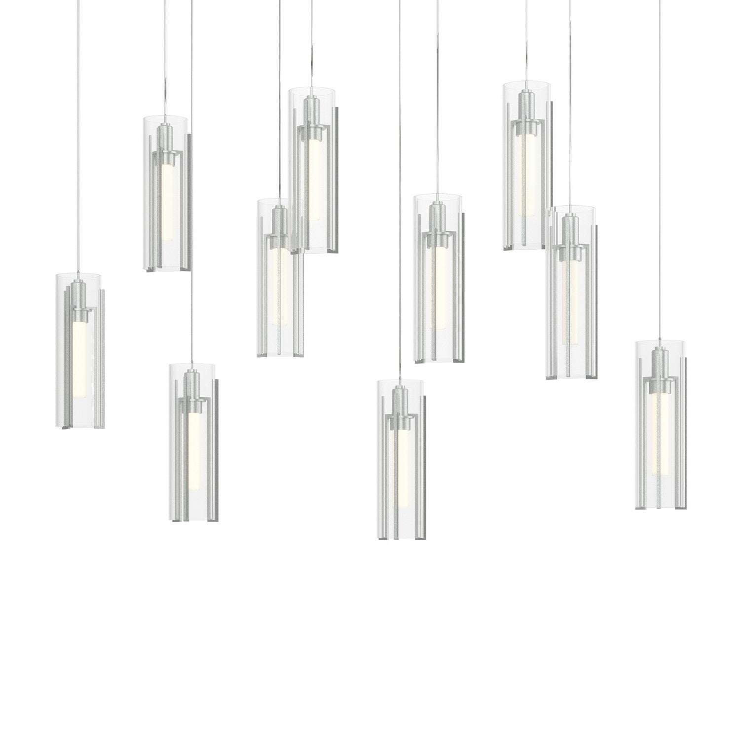 Hubbardton Forge - 131204-SKT-LONG-82-ZM0065 - Exos Glass 10-Light Pendant - Exos Glass - Vintage Platinum