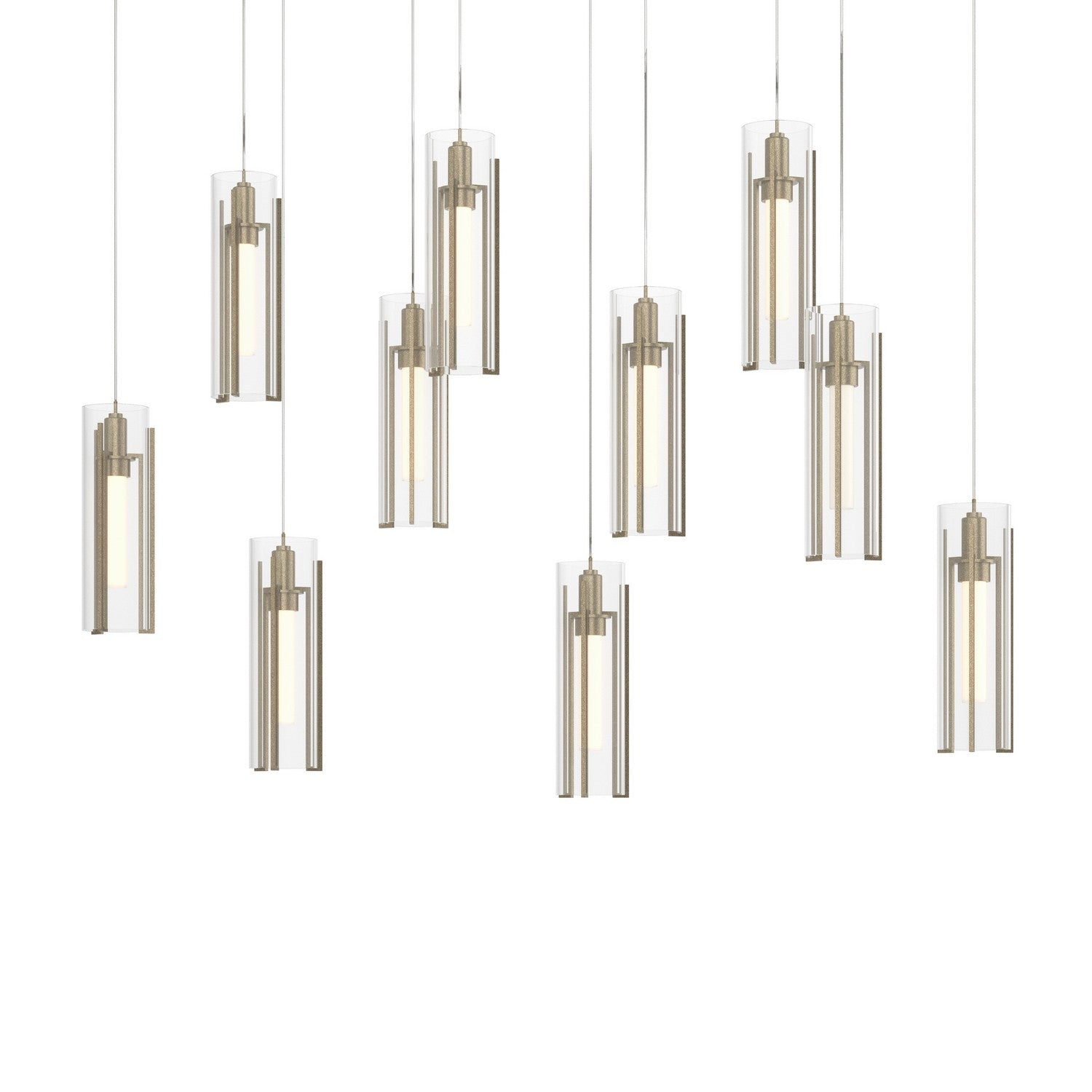 Hubbardton Forge - 131204-SKT-LONG-84-ZM0065 - Exos Glass 10-Light Pendant - Exos Glass - Soft Gold