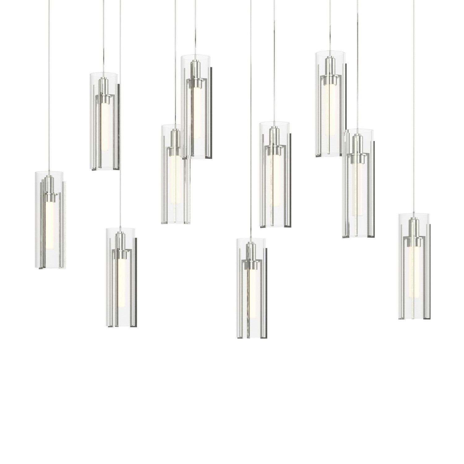Hubbardton Forge - 131204-SKT-LONG-85-ZM0065 - Exos Glass 10-Light Pendant - Exos Glass - Sterling