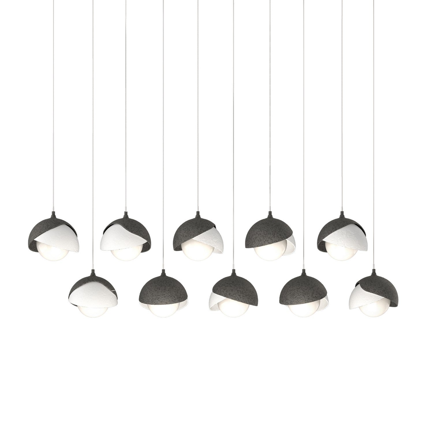 Hubbardton Forge - 131205-SKT-LONG-20-02-GG0711 - Brooklyn 10-Light Double Shade Pendant - Brooklyn - Natural Iron