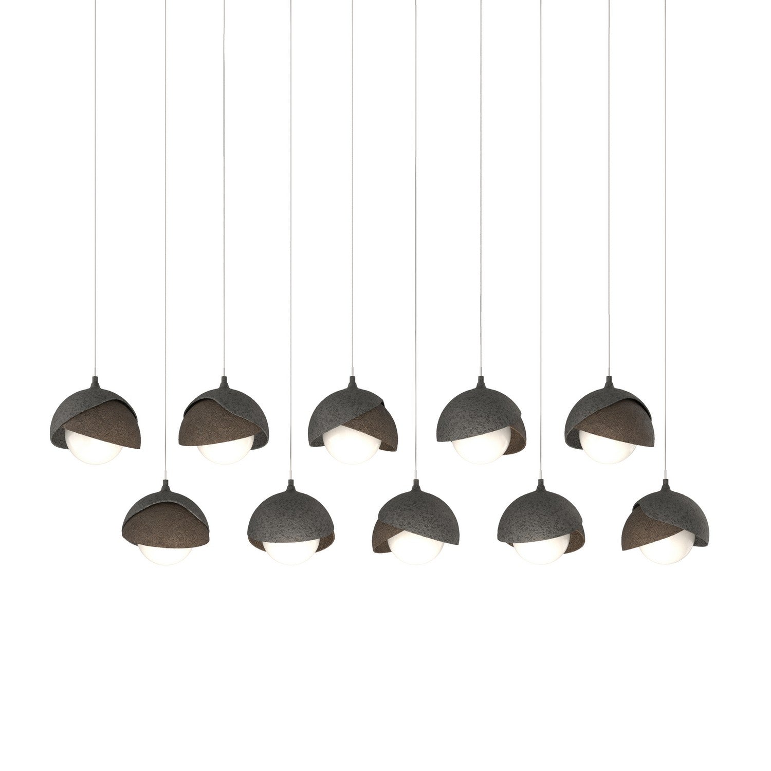 Hubbardton Forge - 131205-SKT-LONG-20-05-GG0711 - Brooklyn 10-Light Double Shade Pendant - Brooklyn - Natural Iron