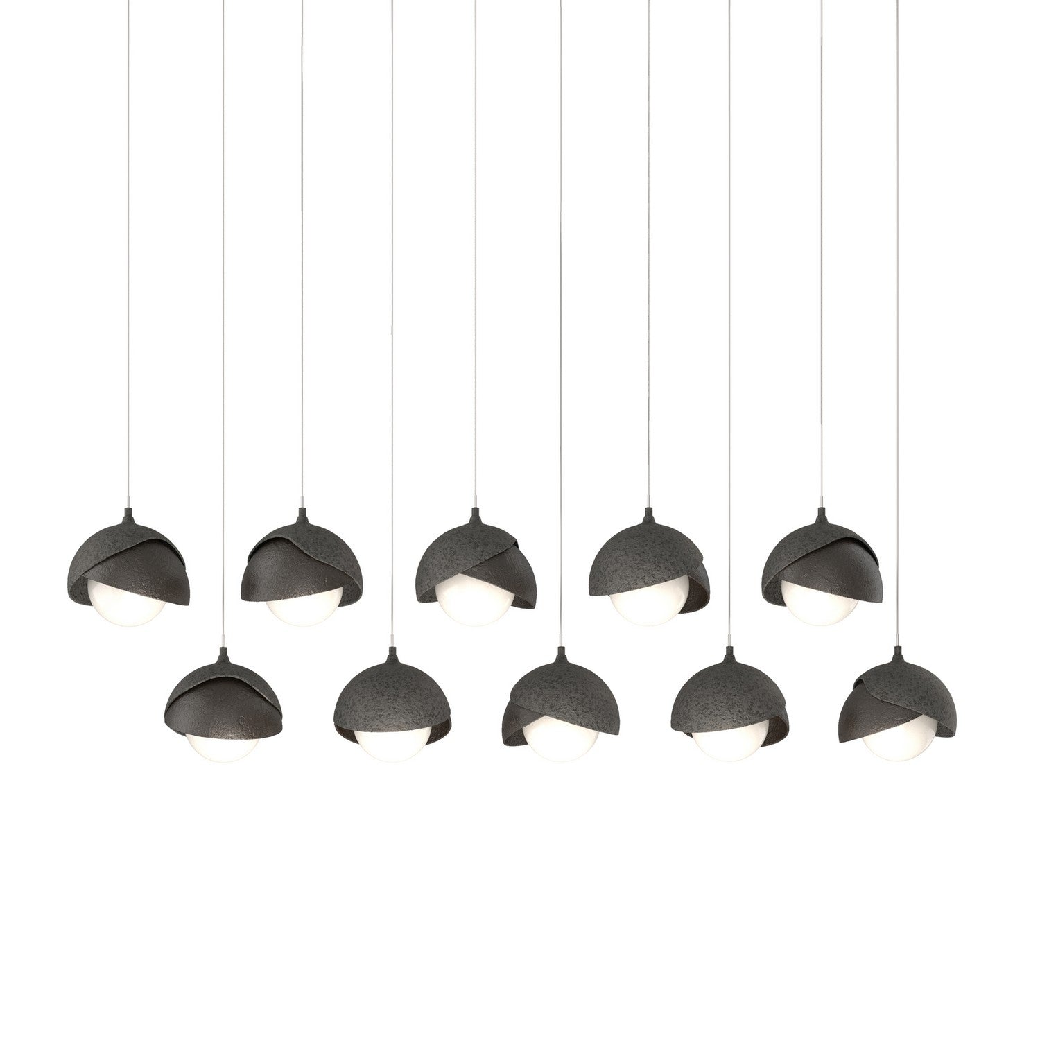 Hubbardton Forge - 131205-SKT-LONG-20-14-GG0711 - Brooklyn 10-Light Double Shade Pendant - Brooklyn - Natural Iron