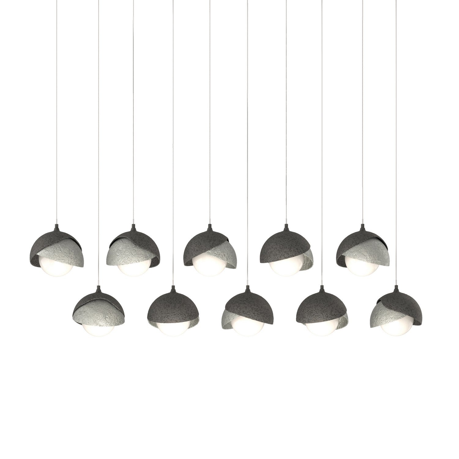 Hubbardton Forge - 131205-SKT-LONG-20-85-GG0711 - Brooklyn 10-Light Double Shade Pendant - Brooklyn - Natural Iron