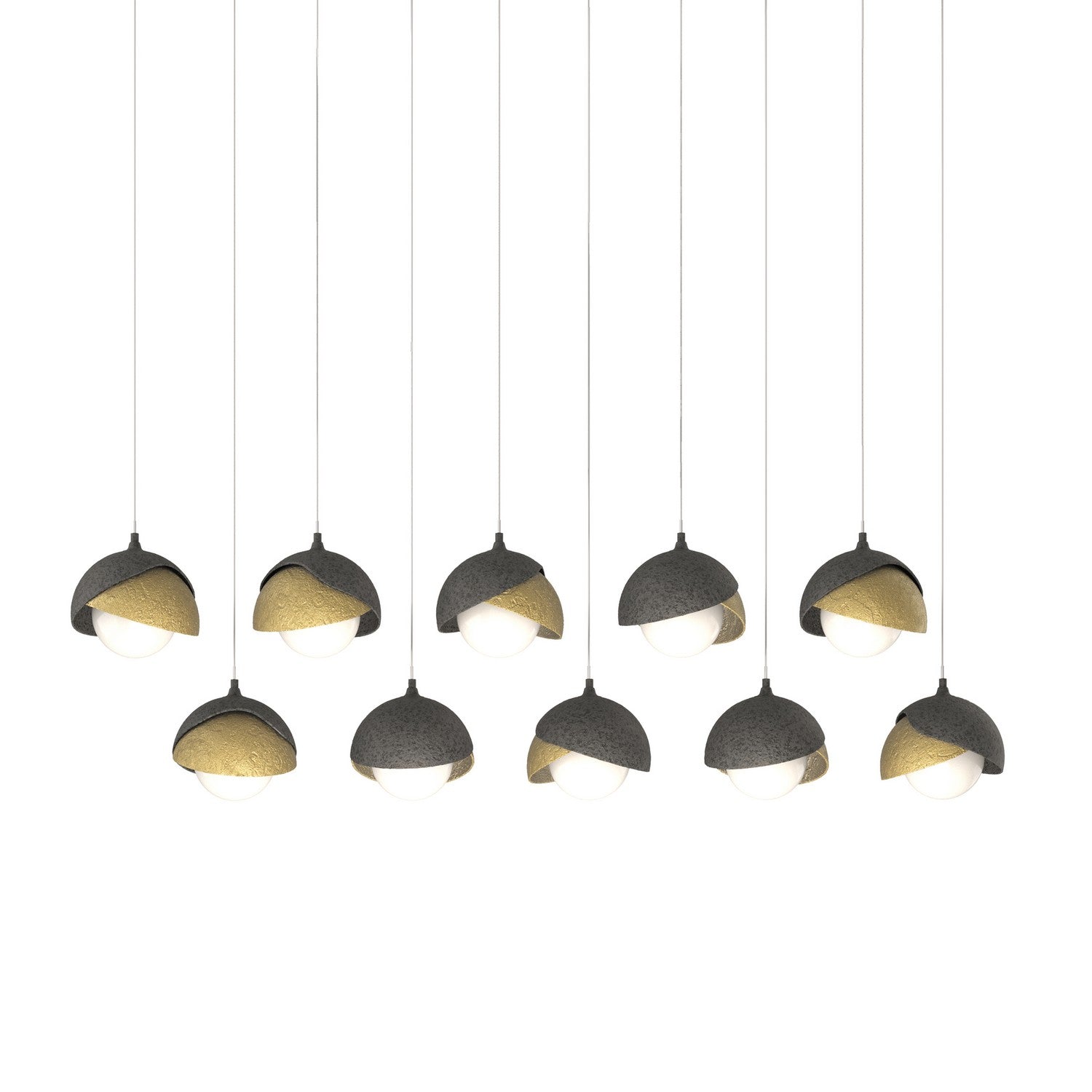 Hubbardton Forge - 131205-SKT-LONG-20-86-GG0711 - Brooklyn 10-Light Double Shade Pendant - Brooklyn - Natural Iron