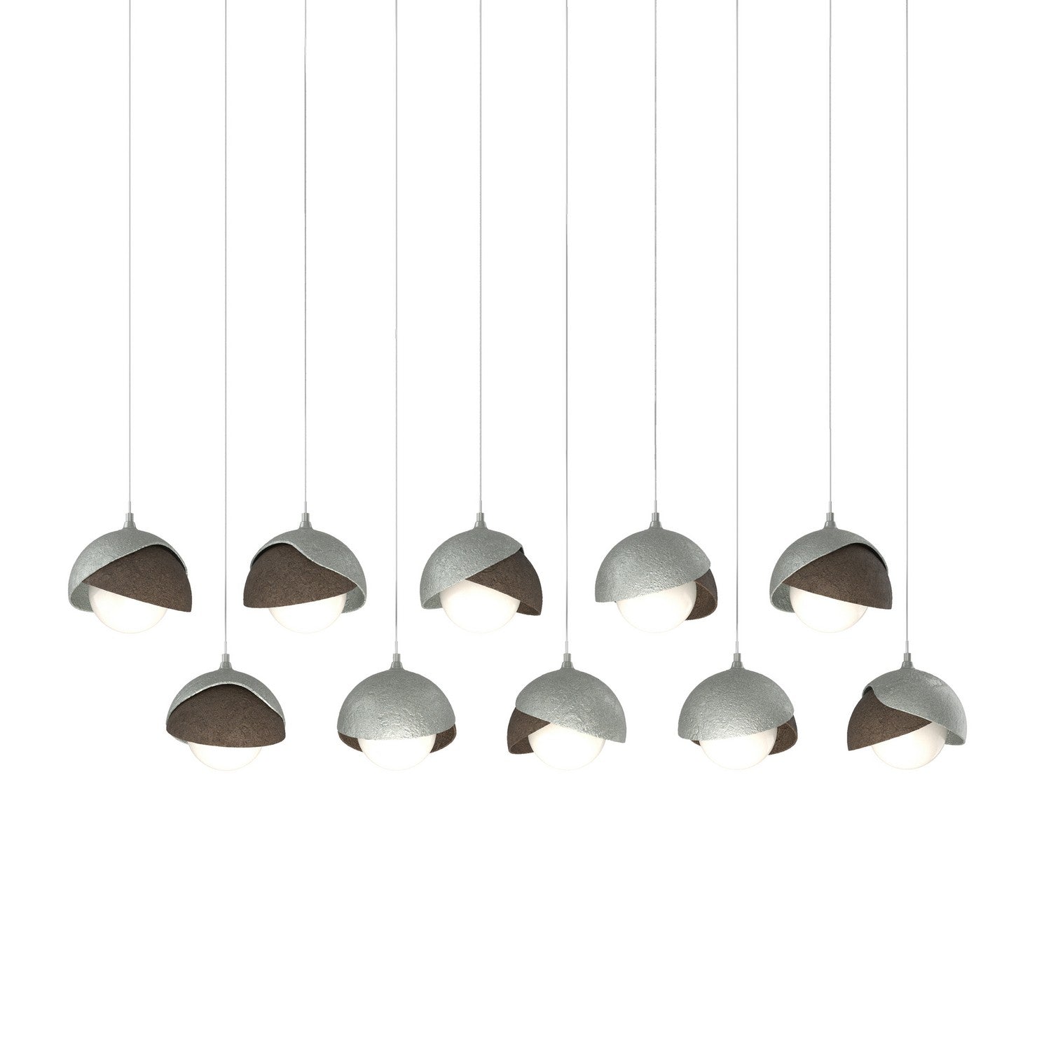 Hubbardton Forge - 131205-SKT-LONG-82-05-GG0711 - Brooklyn 10-Light Double Shade Pendant - Brooklyn - Vintage Platinum