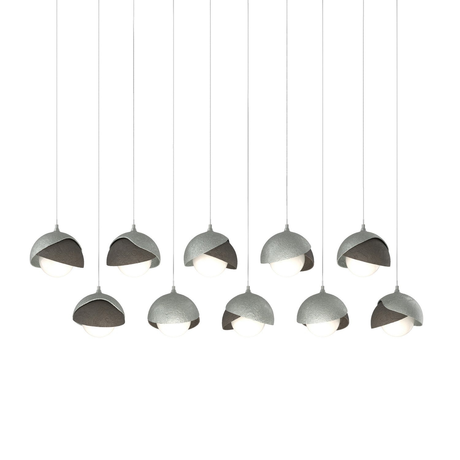Hubbardton Forge - 131205-SKT-LONG-82-07-GG0711 - Brooklyn 10-Light Double Shade Pendant - Brooklyn - Vintage Platinum