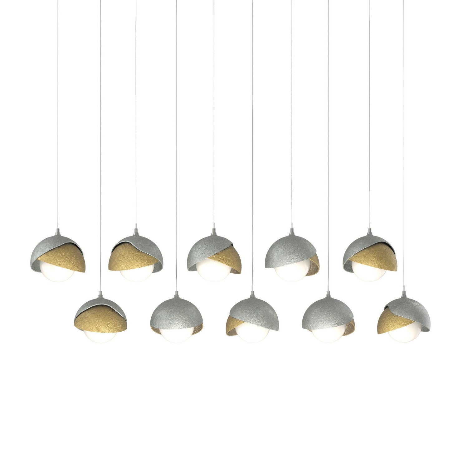 Hubbardton Forge - 131205-SKT-LONG-82-86-GG0711 - Brooklyn 10-Light Double Shade Pendant - Brooklyn - Vintage Platinum
