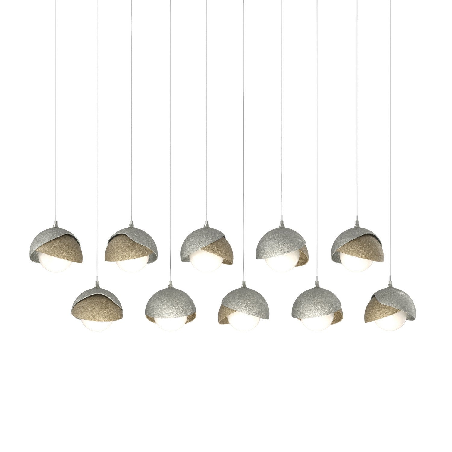 Hubbardton Forge - 131205-SKT-LONG-85-84-GG0711 - Brooklyn 10-Light Double Shade Pendant - Brooklyn - Sterling