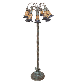 Meyda Tiffany - 262125 - 12 Light Floor Lamp - Stained Glass Pond Lily - Verdigris,Bronze