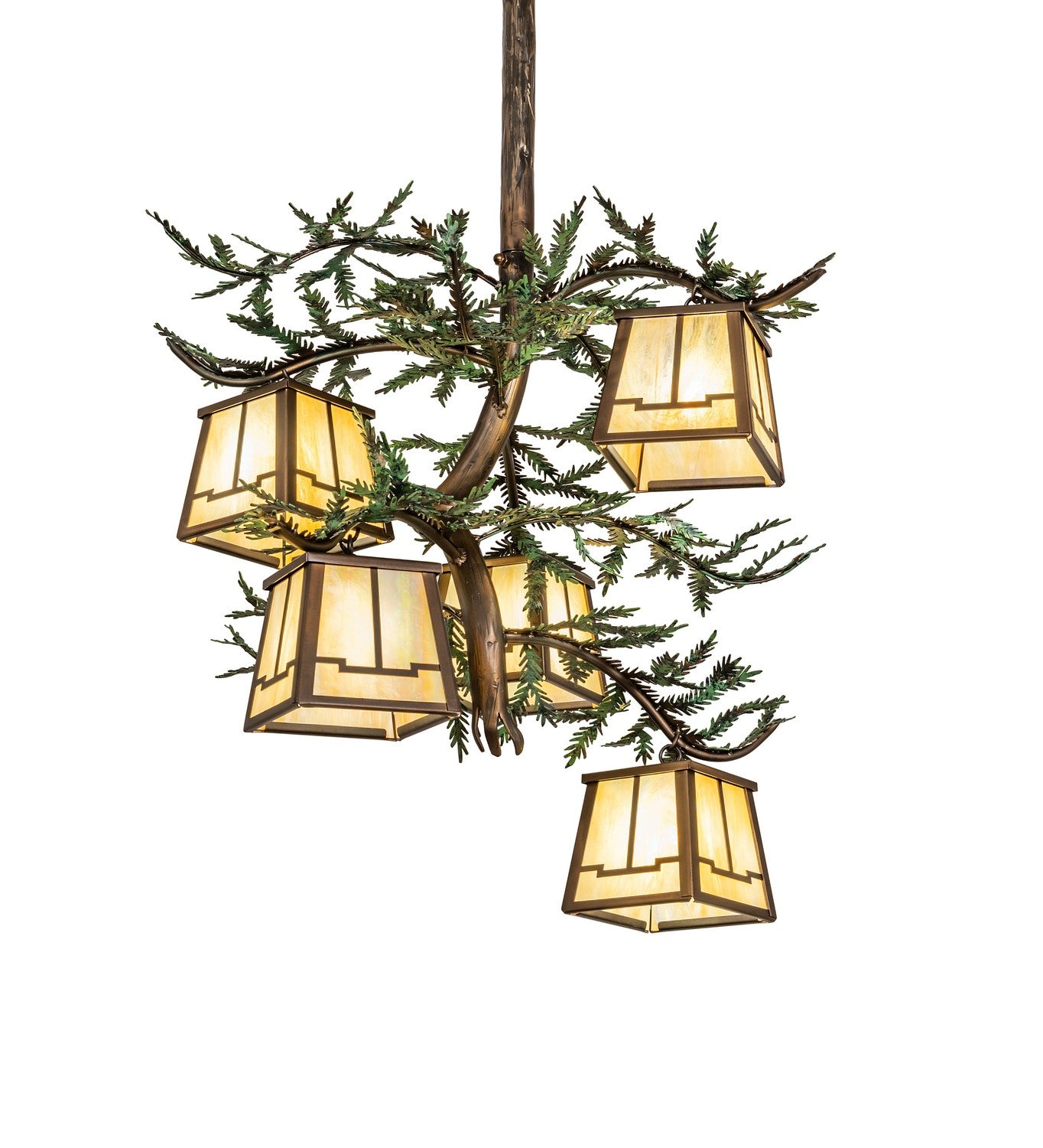 Meyda Tiffany - 260185 - Five Light Chandelier - Pine Branch - Antique Copper W/Green Needles