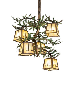 Meyda Tiffany - 260185 - Five Light Chandelier - Pine Branch - Antique Copper W/Green Needles