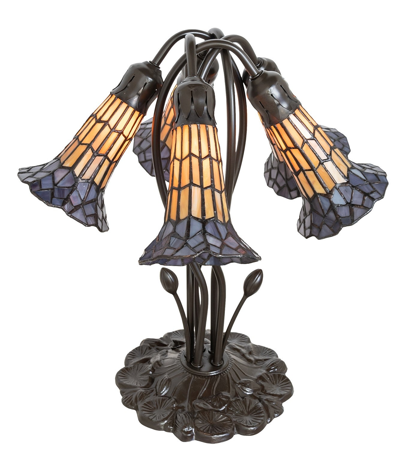 Meyda Tiffany - 262229 - Five Light Table Lamp - Stained Glass Pond Lily - Mahogany Bronze