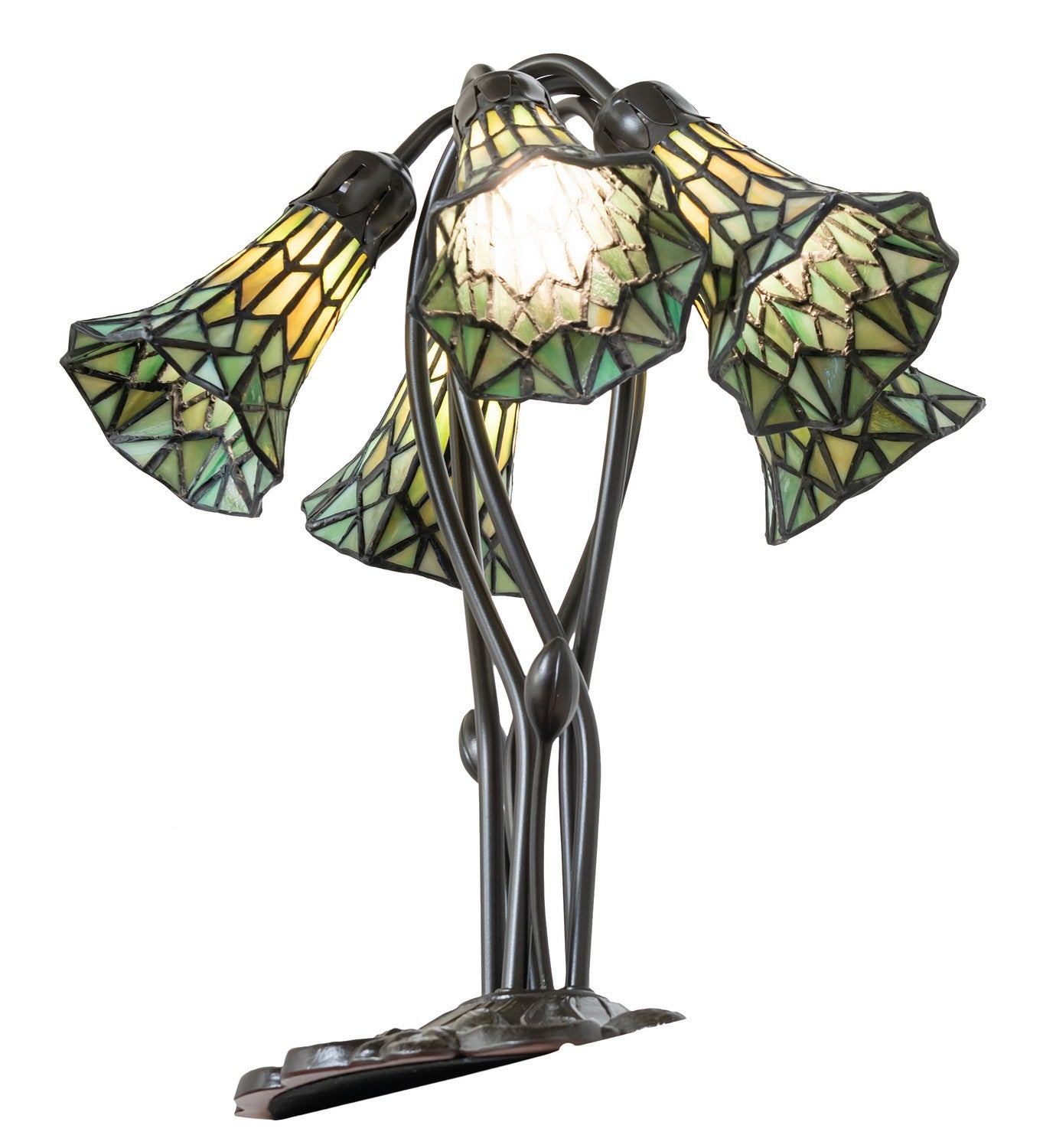 Meyda Tiffany - 262230 - Five Light Table Lamp - Stained Glass Pond Lily - Mahogany Bronze