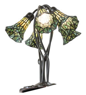 Meyda Tiffany - 262230 - Five Light Table Lamp - Stained Glass Pond Lily - Mahogany Bronze