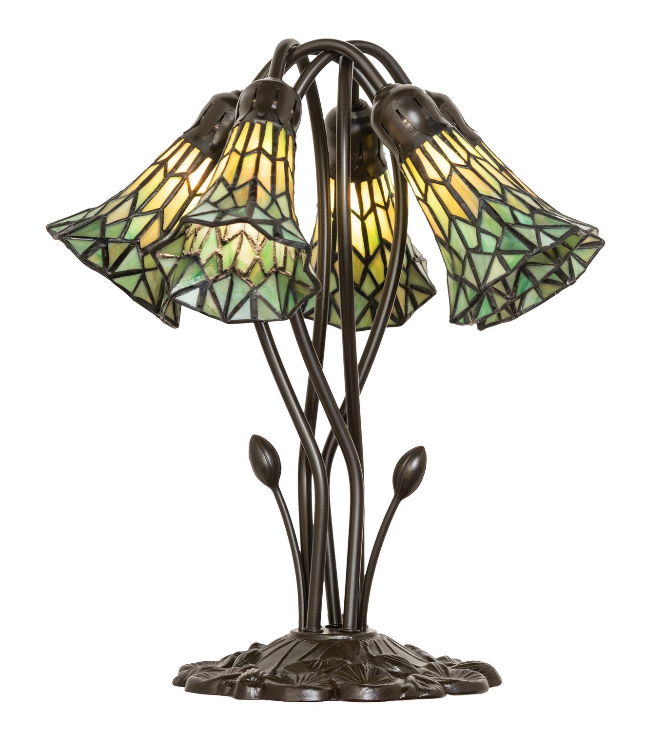 Meyda Tiffany - 262230 - Five Light Table Lamp - Stained Glass Pond Lily - Mahogany Bronze