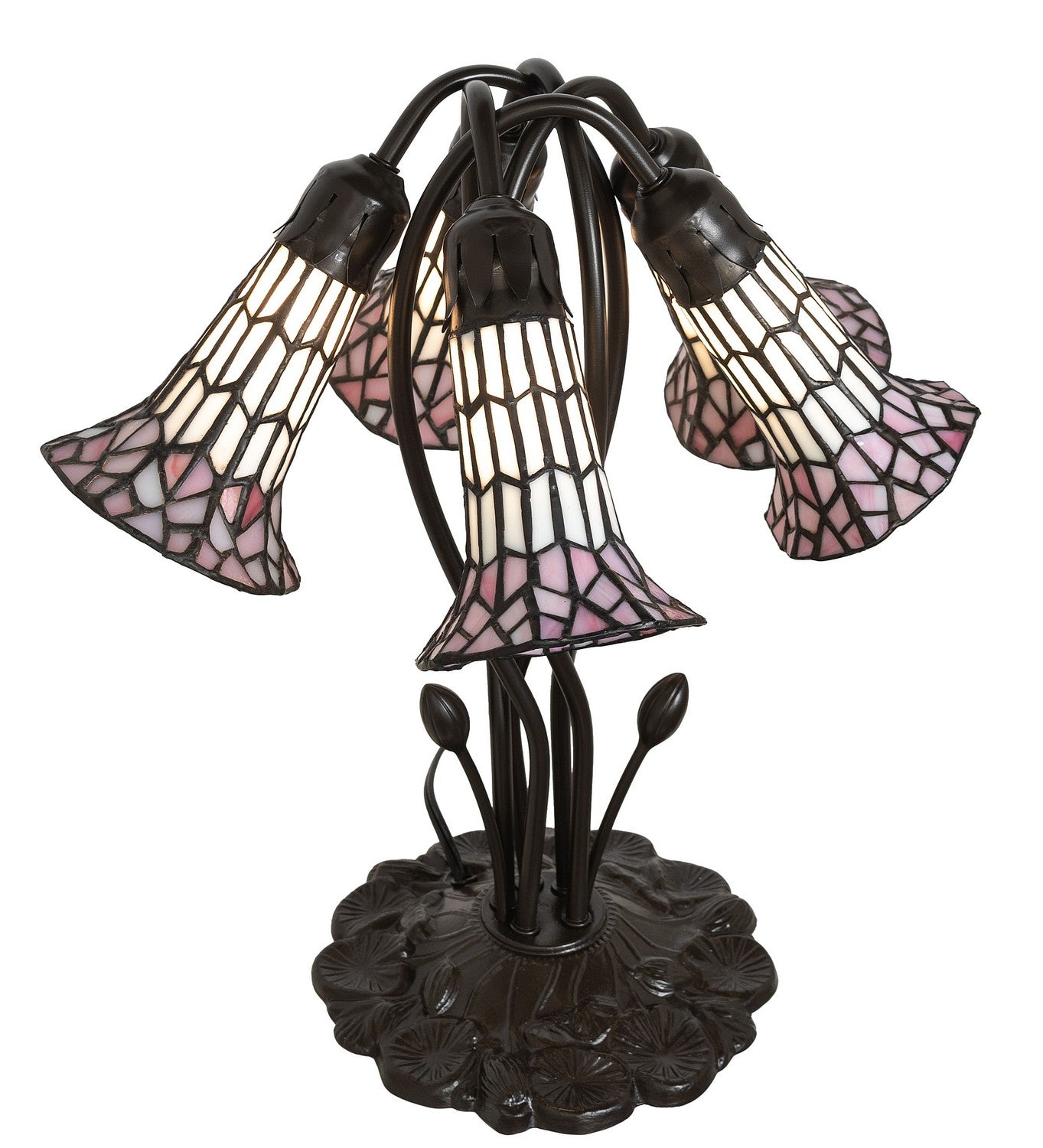 Meyda Tiffany - 262232 - Five Light Table Lamp - Stained Glass Pond Lily - Mahogany Bronze