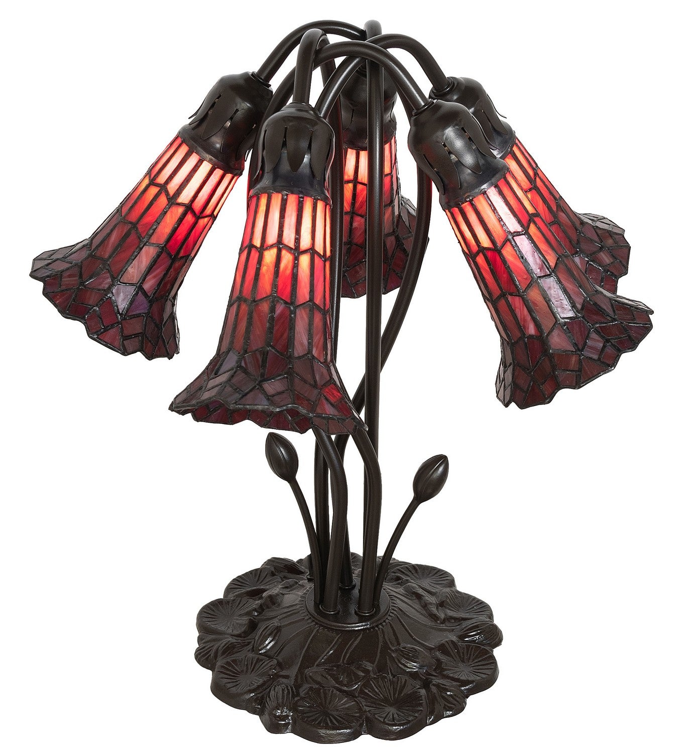 Meyda Tiffany - 262233 - Five Light Table Lamp - Stained Glass Pond Lily - Mahogany Bronze