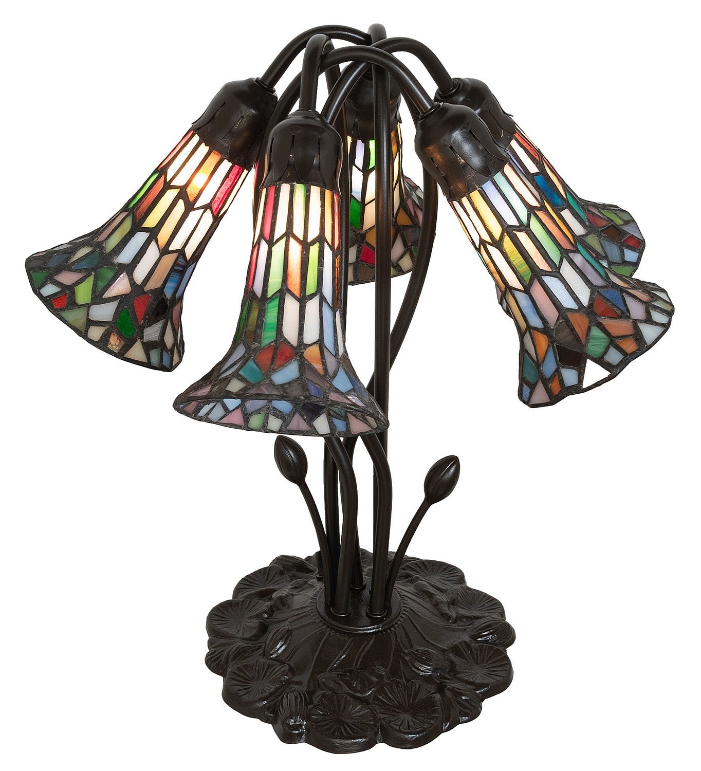 Meyda Tiffany - 262234 - Five Light Table Lamp - Stained Glass Pond Lily - Mahogany Bronze