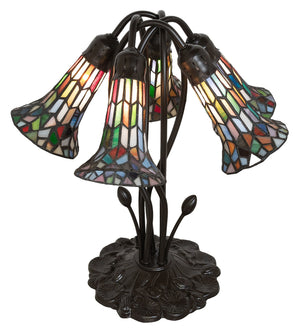 Meyda Tiffany - 262234 - Five Light Table Lamp - Stained Glass Pond Lily - Mahogany Bronze