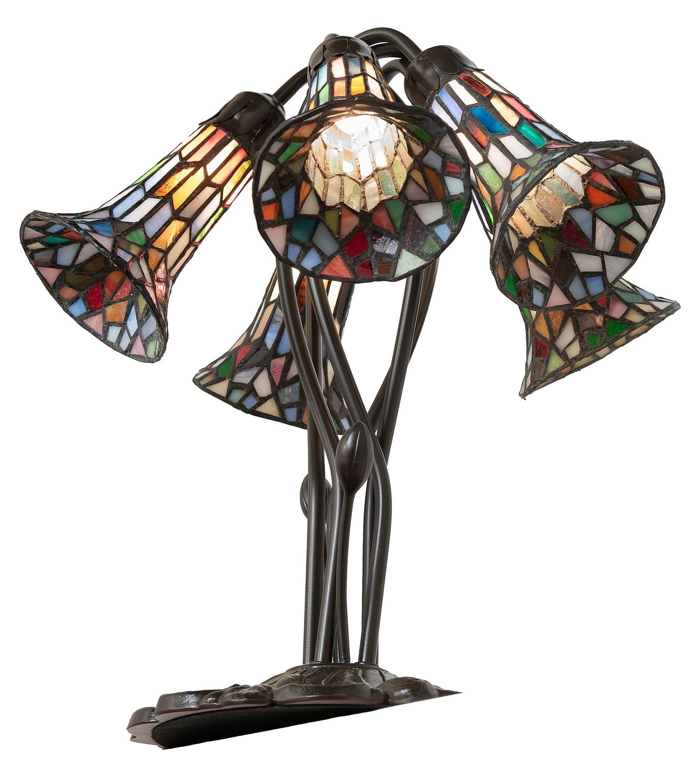 Meyda Tiffany - 262234 - Five Light Table Lamp - Stained Glass Pond Lily - Mahogany Bronze