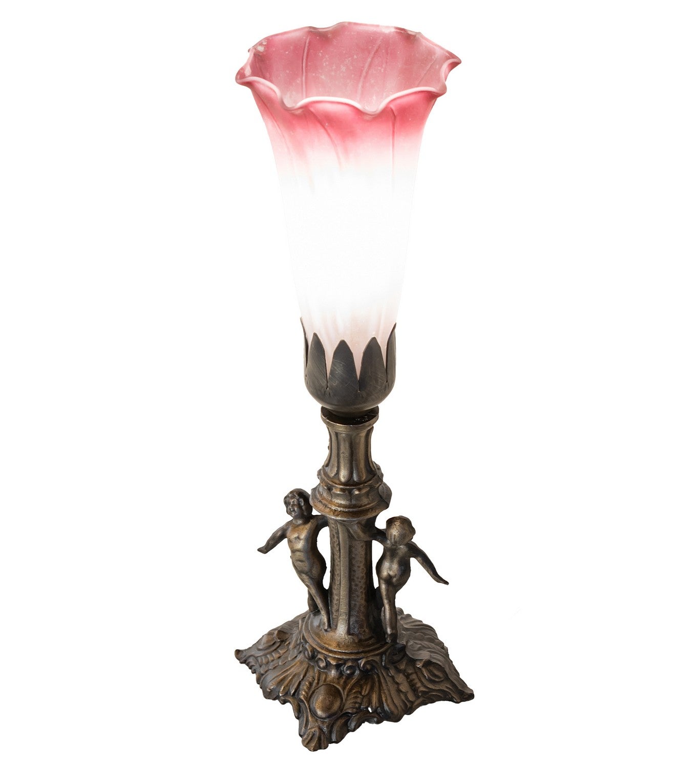 Meyda Tiffany - 262934 - One Light Mini Lamp - Pink/White - Antique Brass