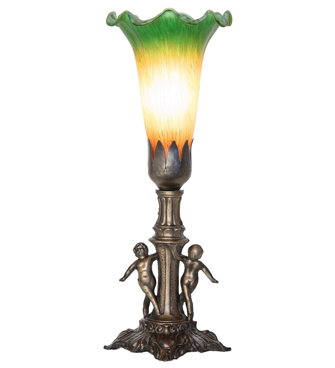 Meyda Tiffany - 262935 - One Light Mini Lamp - Amber/Green - Antique Brass