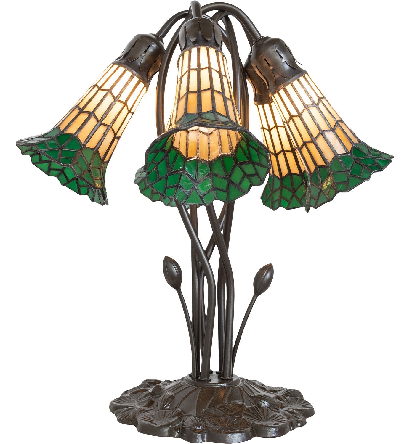 Meyda Tiffany - 262228 - Five Light Table Lamp - Stained Glass Pond Lily - Mahogany Bronze