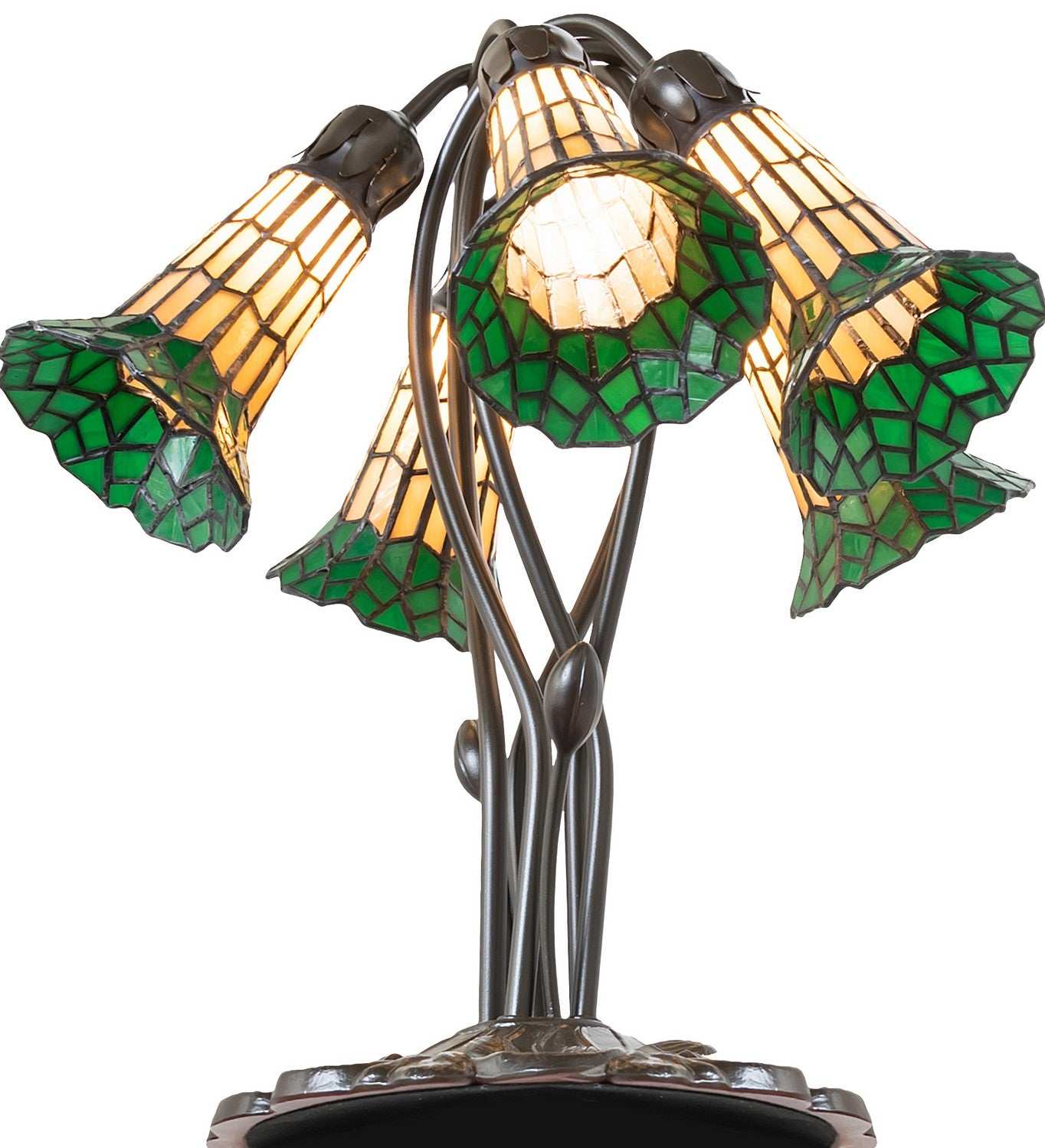 Meyda Tiffany - 262228 - Five Light Table Lamp - Stained Glass Pond Lily - Mahogany Bronze