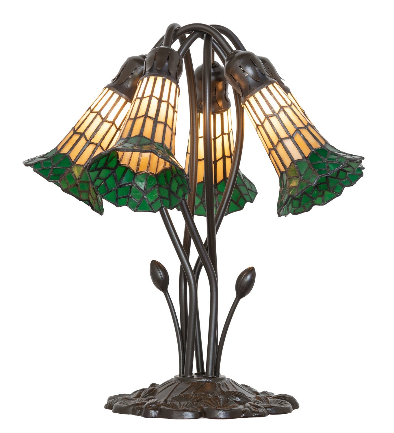 Meyda Tiffany - 262228 - Five Light Table Lamp - Stained Glass Pond Lily - Mahogany Bronze