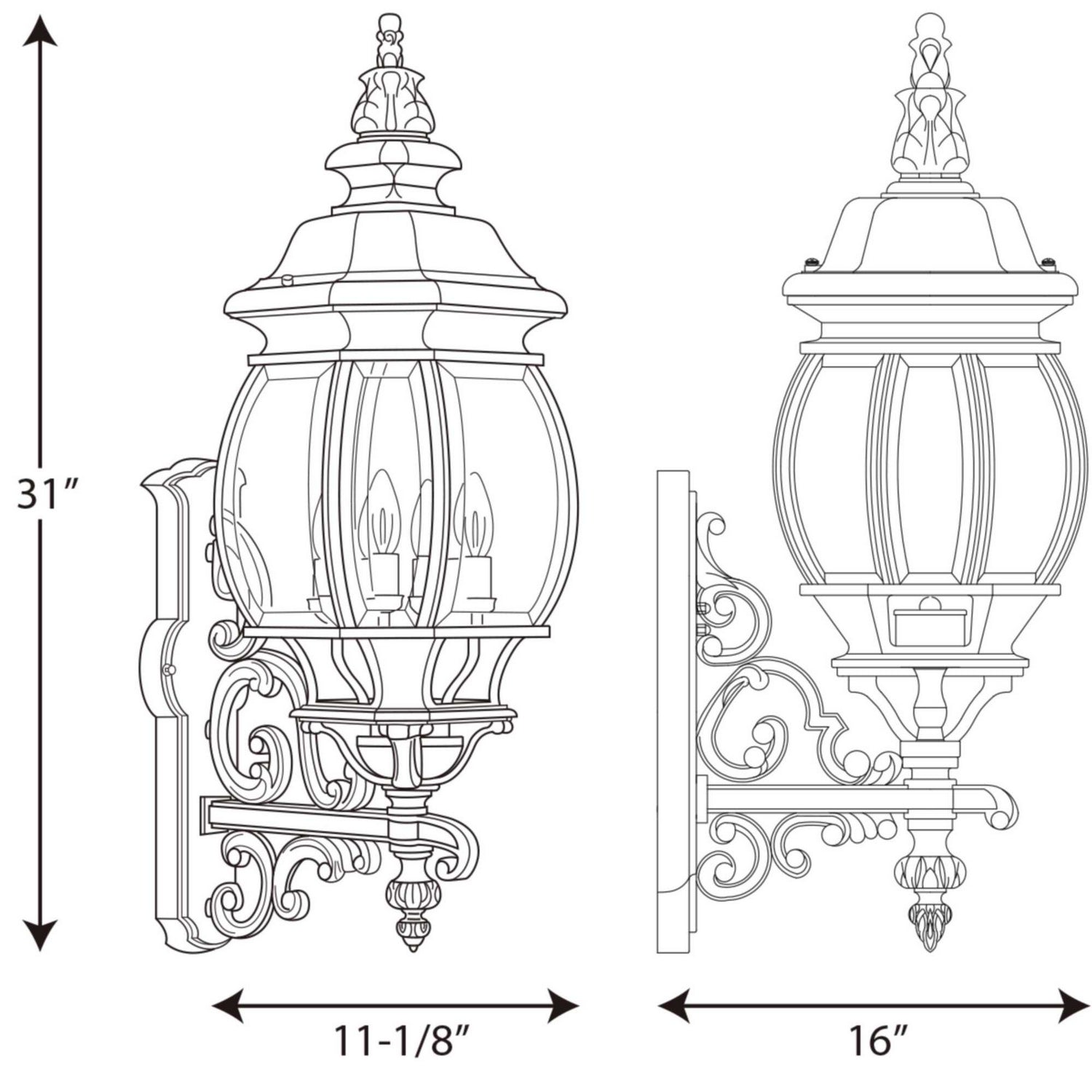 Progress Lighting - P5701-31 - Four Light Wall Lantern - Onion Lantern - Textured Black