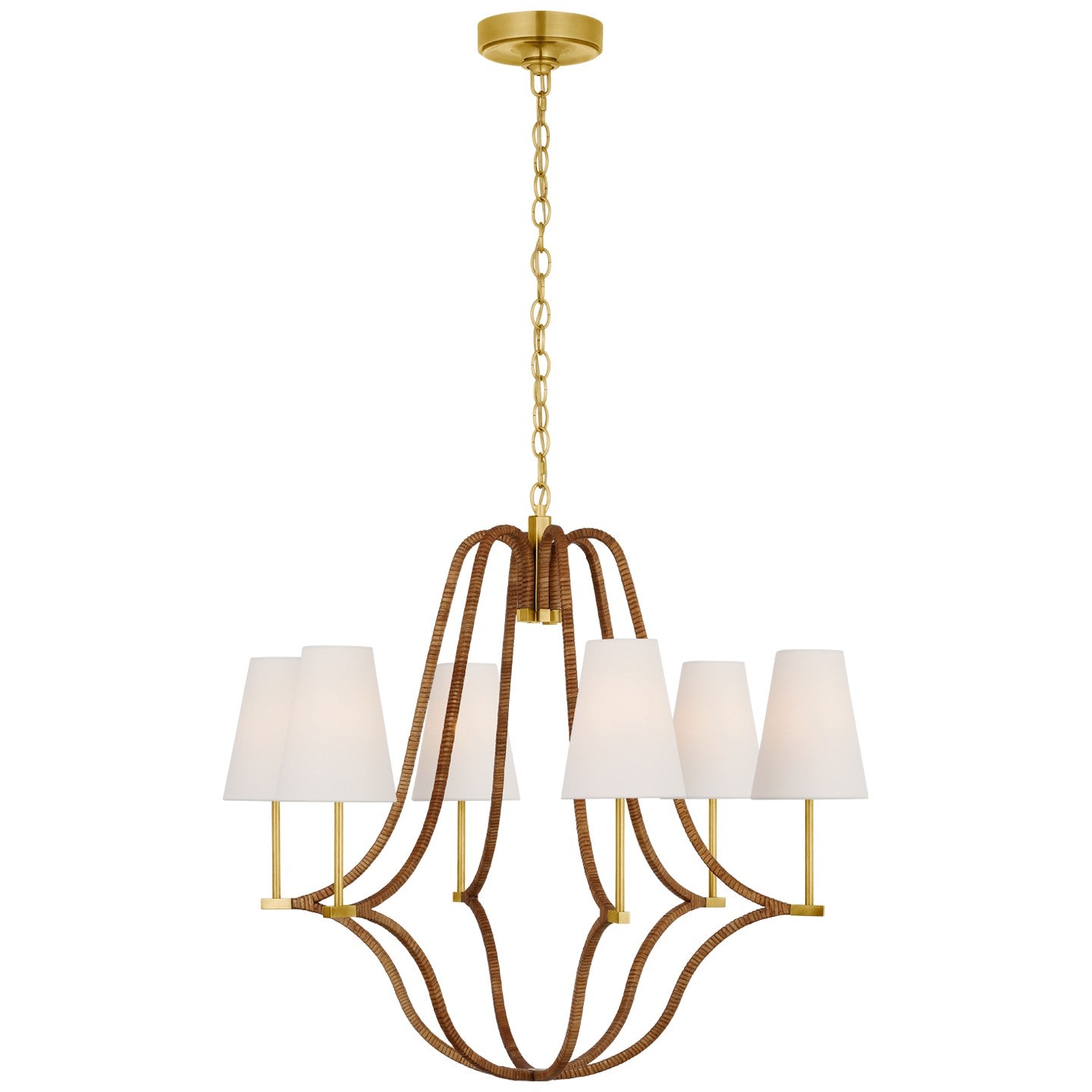 Visual Comfort Signature - CHC 5581AB/NRT-L - LED Chandelier - Biscayne - Antique-Burnished Brass and Natural Rattan