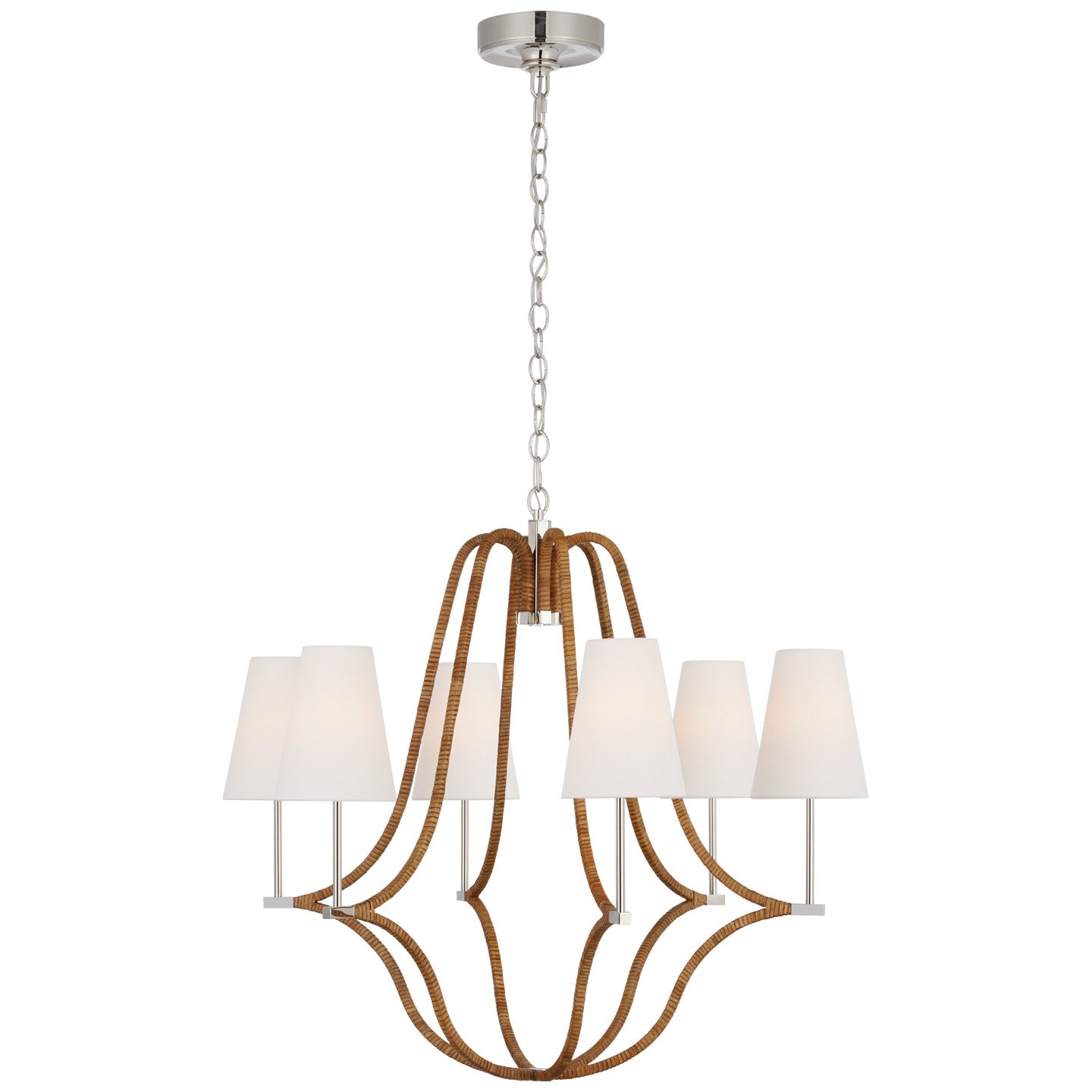 Visual Comfort Signature - CHC 5581PN/NRT-L - LED Chandelier - Biscayne - Polished Nickel and Natural Rattan