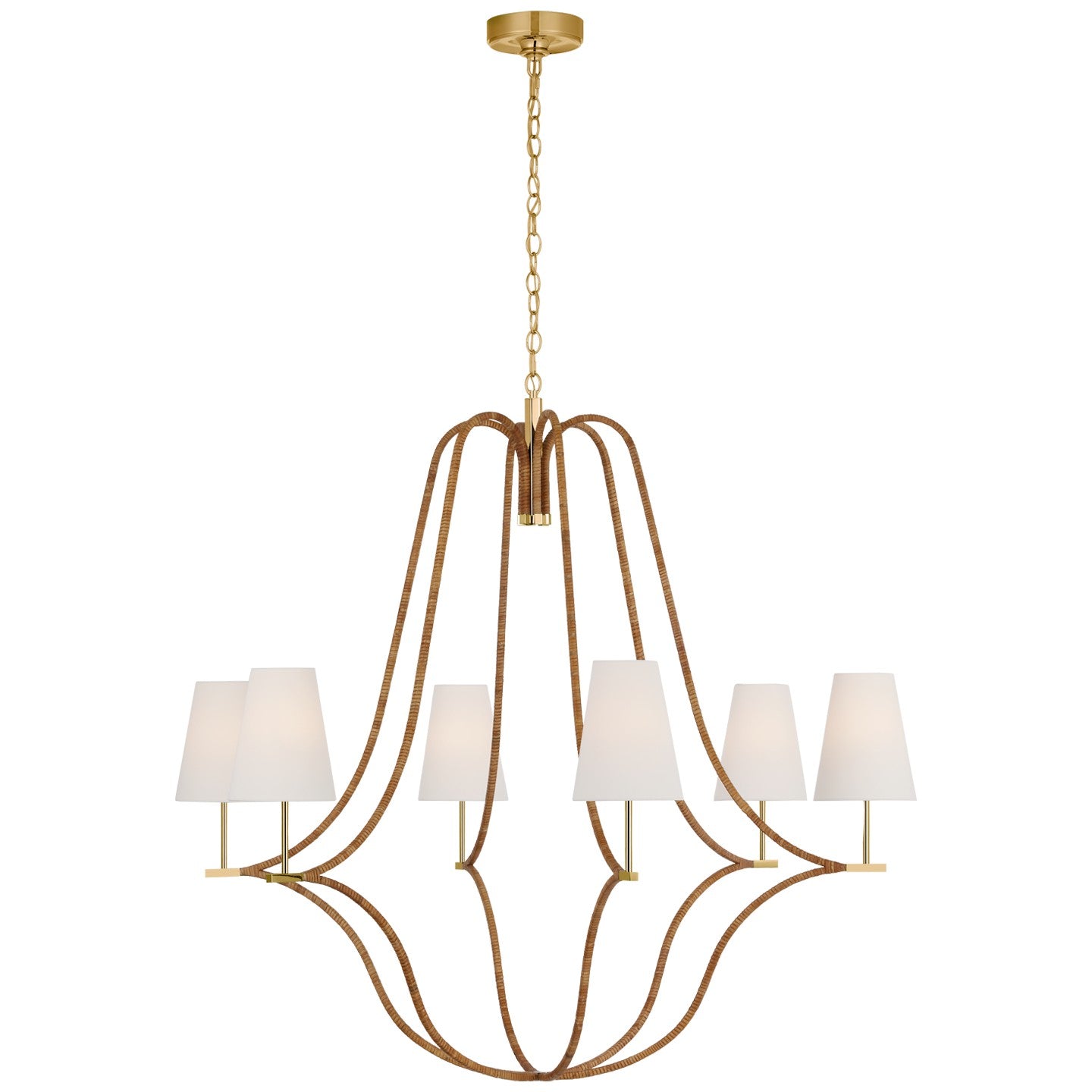 Visual Comfort Signature - CHC 5583AB/NRT-L - LED Chandelier - Biscayne - Antique-Burnished Brass and Natural Rattan