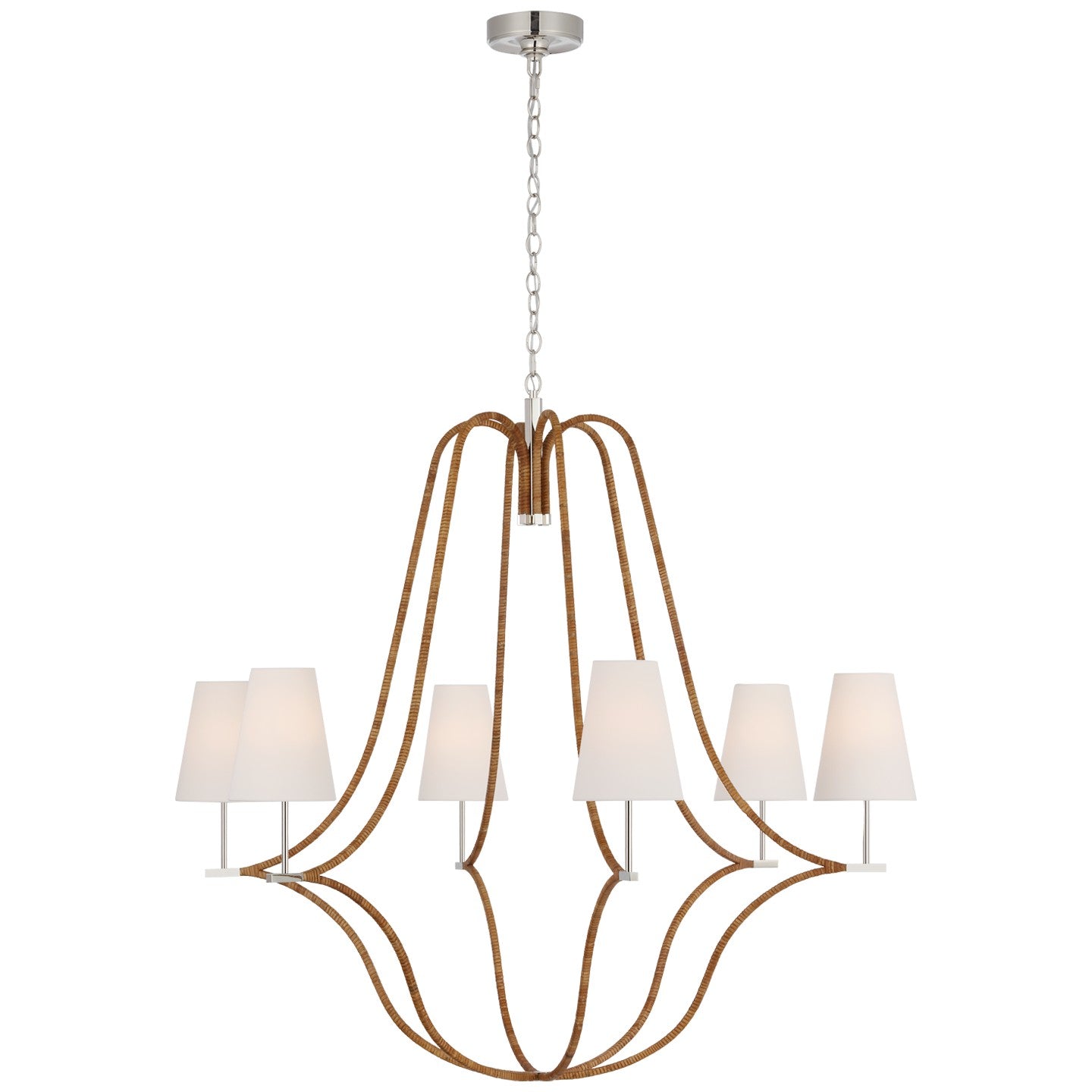 Visual Comfort Signature - CHC 5583PN/NRT-L - LED Chandelier - Biscayne - Polished Nickel and Natural Rattan