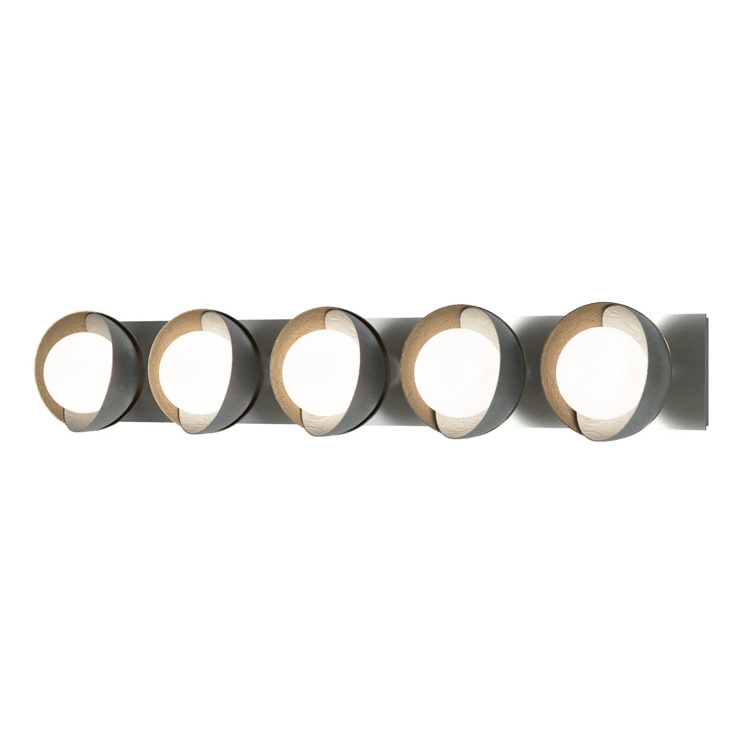 Hubbardton Forge - 201379-SKT-82-84-GG0711 - Brooklyn 5-Light Straight Double Shade Bath Sconce - Brooklyn - Vintage Platinum