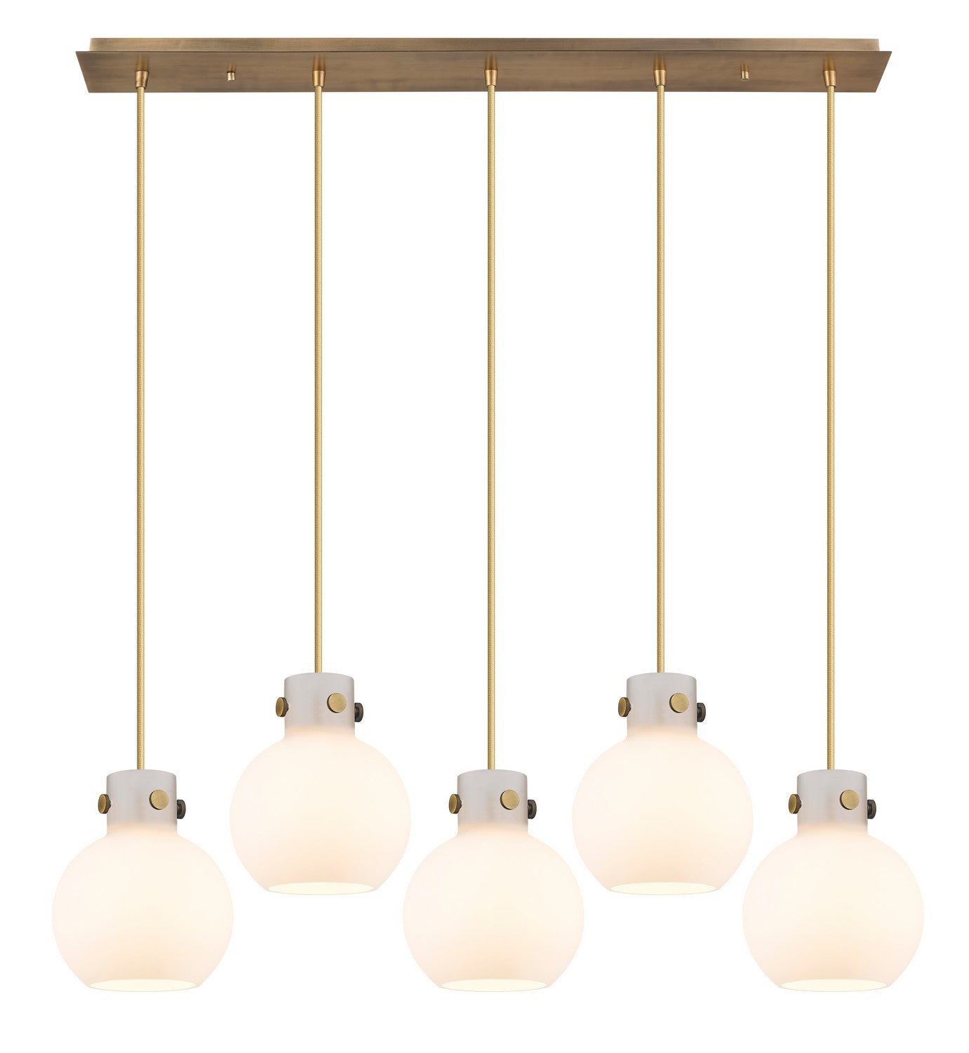 Innovations - 125-410-1PS-BB-G410-8WH - Five Light Linear Pendant - Newton - Brushed Brass