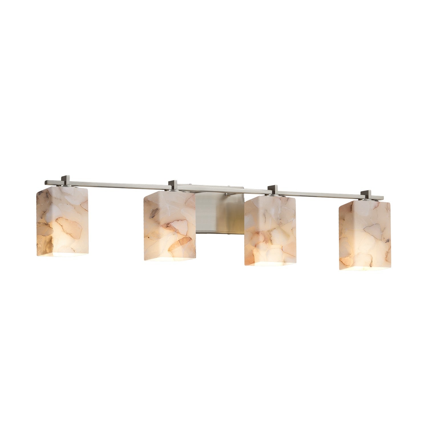 Justice Designs - ALR-8444-15-NCKL - Four Light Bath Bar - Alabaster Rocks - Brushed Nickel