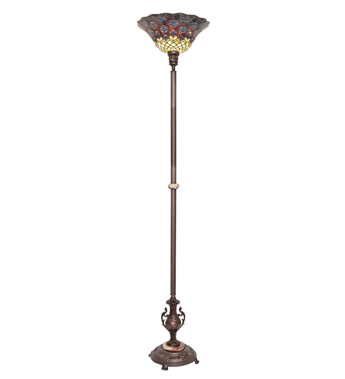 Meyda Tiffany - 28505 - One Light Torchiere - Tiffany Peacock Feather - Mahogany Bronze