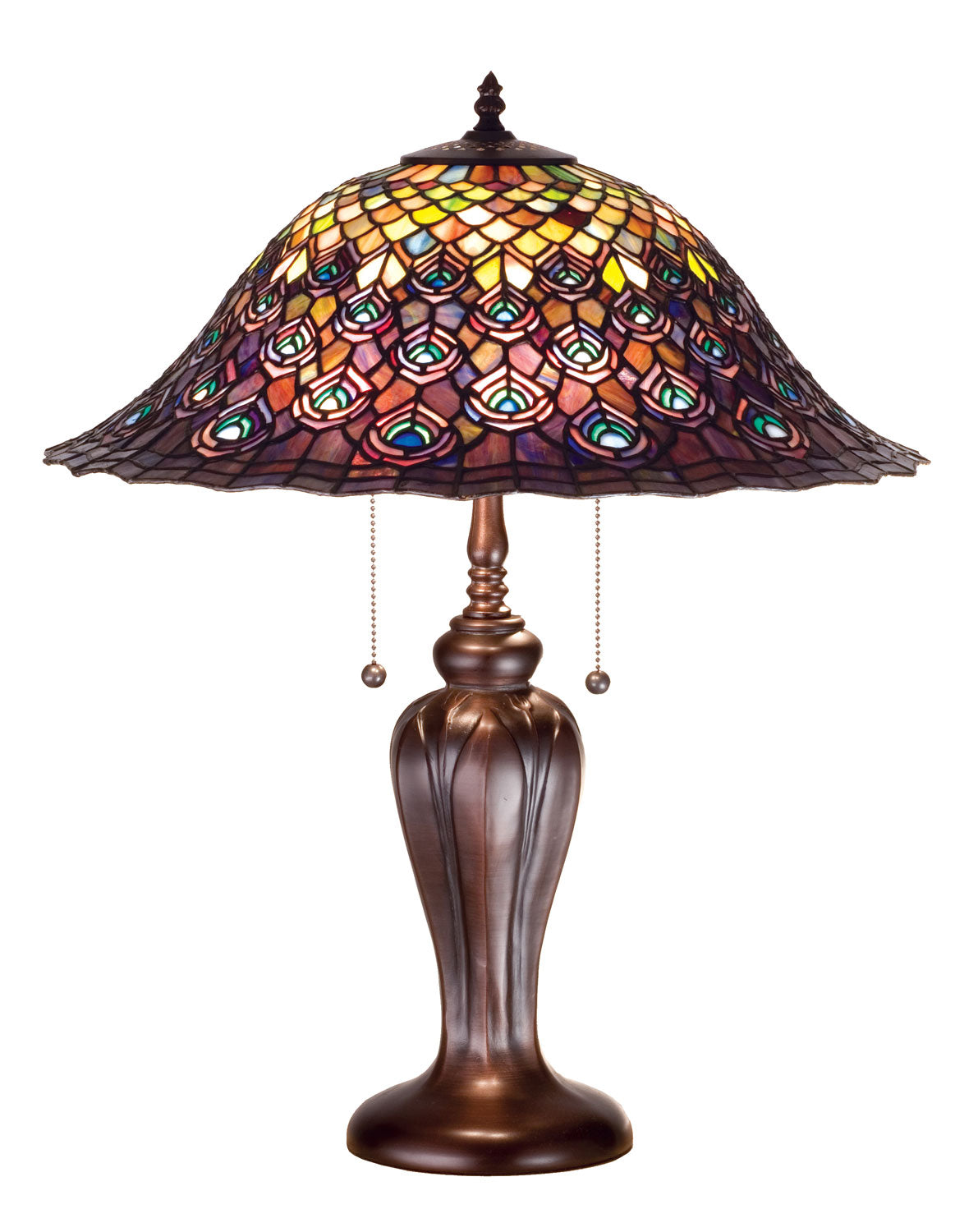 Meyda Tiffany - 26666 - Two Light Table Lamp - Tiffany Peacock Feather - Green/Blue Pbag Purple/Blue Lt Blue Aqua/Green