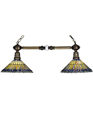 Meyda Tiffany - 27411 - Two Light Island Pendant - Tiffany Jeweled Peacock - Craftsman Brown