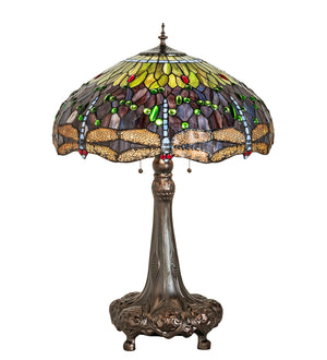 Meyda Tiffany - 31112 - Three Light Table Lamp - Tiffany Hanginghead Dragonfly - Mahogany Bronze