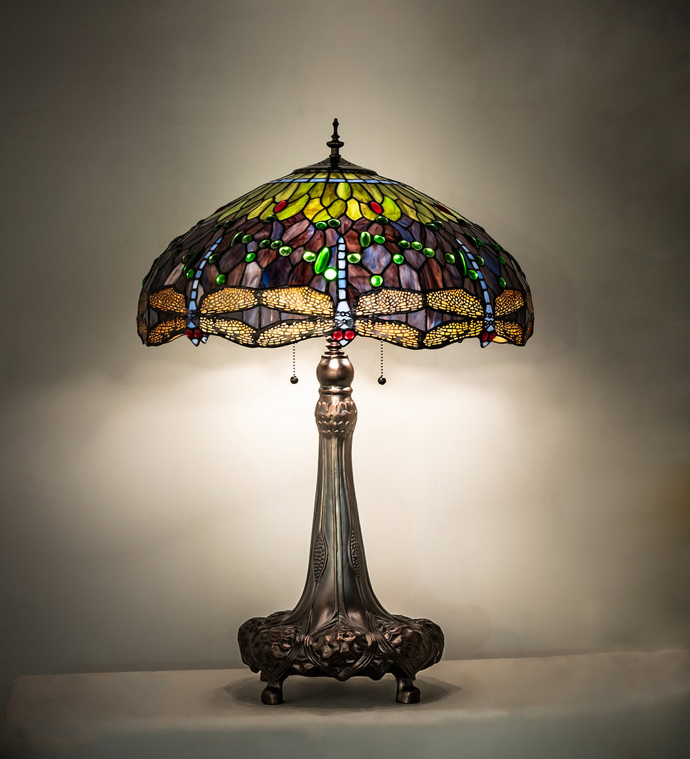 Meyda Tiffany - 31112 - Three Light Table Lamp - Tiffany Hanginghead Dragonfly - Mahogany Bronze