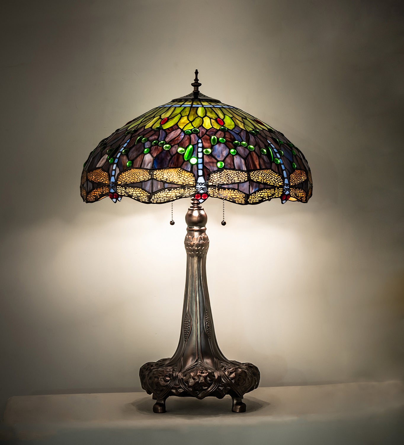 Meyda Tiffany - 31112 - Three Light Table Lamp - Tiffany Hanginghead Dragonfly - Mahogany Bronze