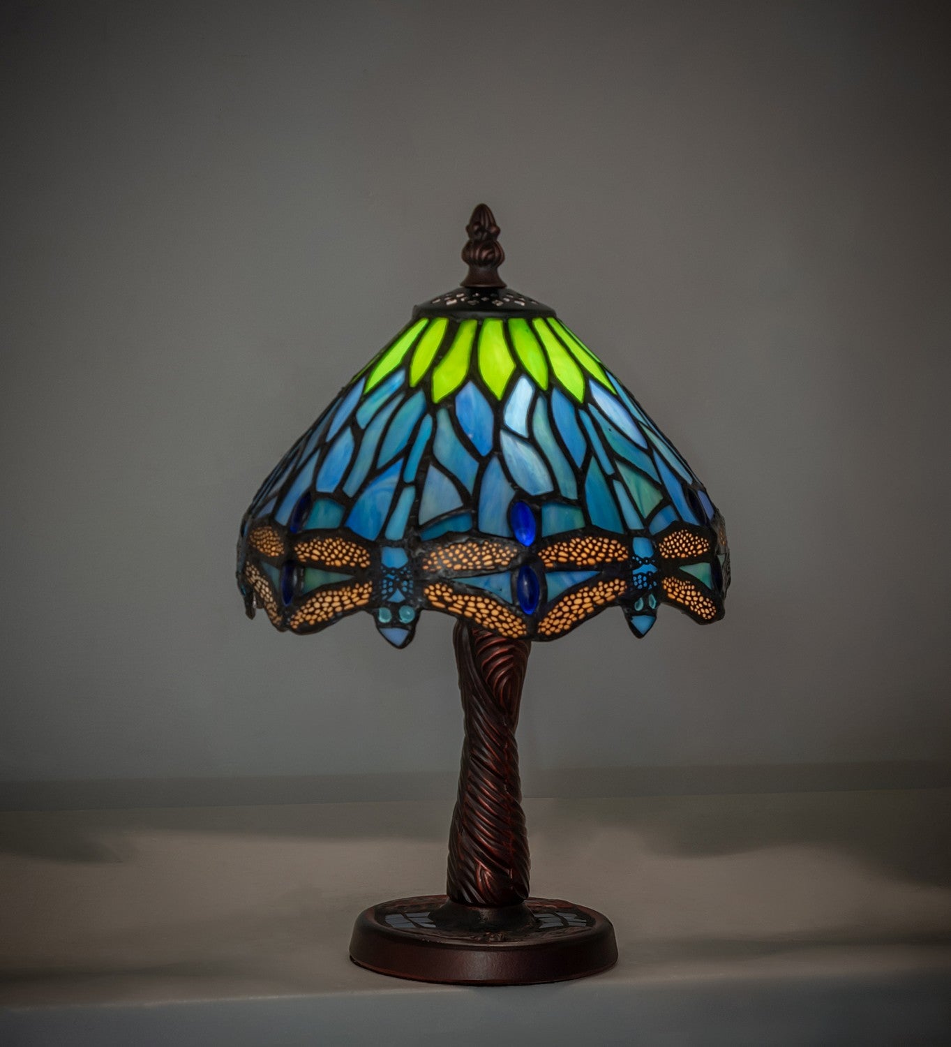 Meyda Tiffany - 26617 - One Light Mini Lamp - Tiffany Hanginghead Dragonfly - Mahogany Bronze